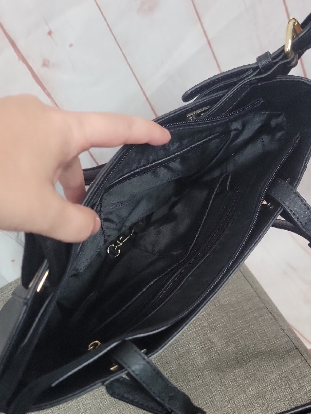 Calvin Klein Black Faux-Leather Shoulder Bag with Gold Accents - Picture 4 of 5